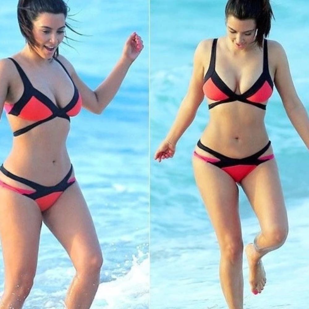 Strappy Red pink and black bikini